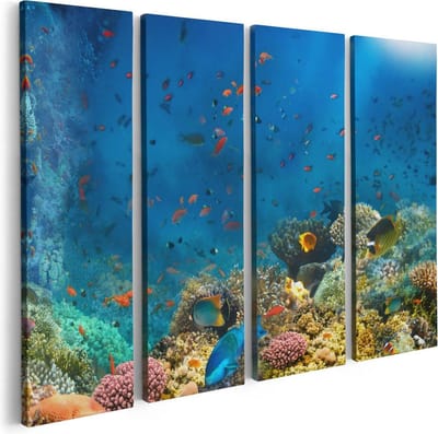 Artaza Canvas Schilderij Vierluik Onderwater Vissen Met Koraal In De Zee - 80x60 - Foto Op Canvas - Canvas Print