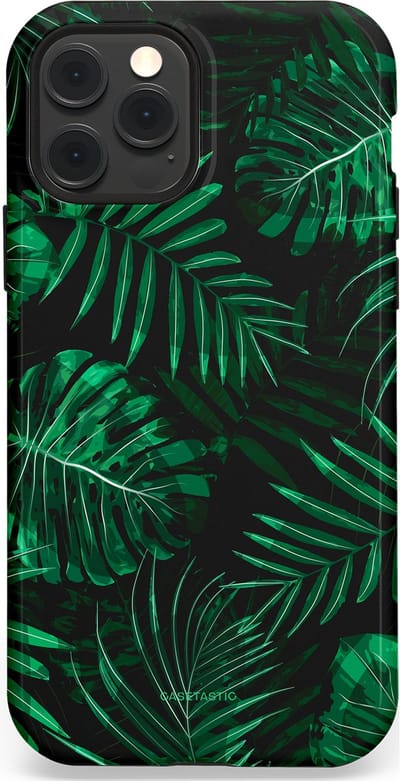 Casetastic hoesje geschikt voor Apple iPhone 12 / Apple iPhone 12 Pro - MagSafe - Dubbellaagse bescherming - Jungle blad - Fashion Case - Donkergroen Zwart