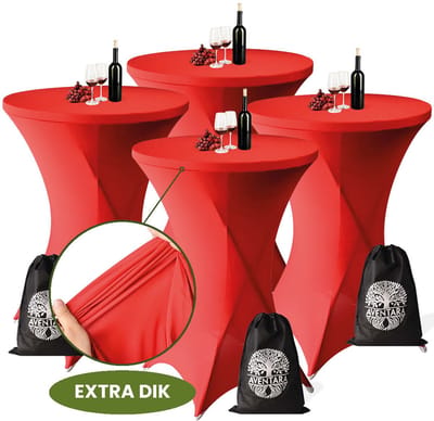 Statafelrok Rood x 4 – ∅80-85 x 110 cm inclusief Opbergtas – Statafelhoes Stretch Stof – Kras- en Vouwvrije Tafelhoezen Extra Dik – Sta Tafelrok – Statafelhoezen Voor Horeca, Evenementen, Feest, Bruiloft en Partijen