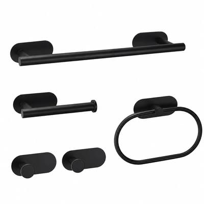Signature Home Handdoekrek - Handdoekhouder set - Badkamer Accessoires - Set 5-Delig - Toiletrolhouder - Toilet Accessoires - Handdoekring - Handdoekhaak & Jashaak - Zelfklevend Zonder Boren - RVS Toiletset - Mat Zwart