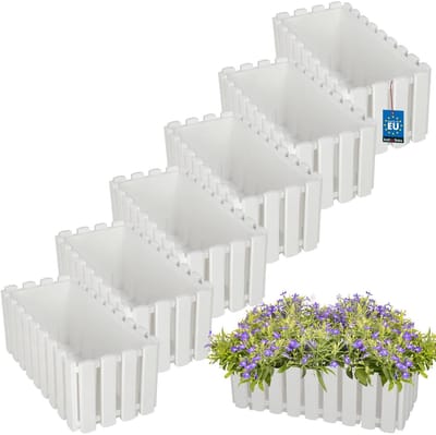 KOTARBAU® 6 st Balkonbak, Bloembak voor Balkon, Kunststof Balkonbak, 38 x 18 x 16 cm, Wit, Balkon Plantenbak, Rechthoekig, Weerbestendige Plantenbak