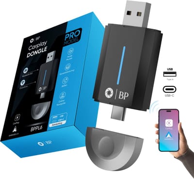 BP® Carplay Dongle - Geschikt voor Carplay Dongle - Geschikt voor Apple Carplay & Android Auto - Geschikt voor Carplay Draadloos - USB en USB-C Aansluiting - Zwart