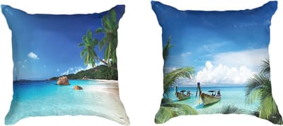 Ulticool Kussenhoes - Strand Zee - Set van 2 Kussens Exclusief Kussenvulling - Sierkussens 45x45 cm - Sierkussenhoes Accessoires - Kussentjes Bank Decoratie Woonkamer Slaapkamer Blauw
