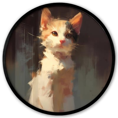 Poster in lijst Rond - Fotolijst 40x40 cm - Posters - Kat - Geschilderd - Artistiek - Wit - Ronde posterlijst zwart - Decoratie - Wanddecoratie woonkamer - Muurdecoratie slaapkamer