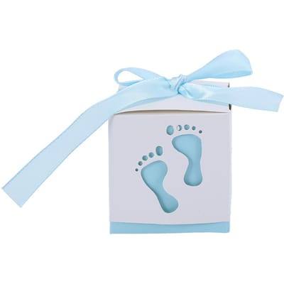 50 stuks schattige babyvoetafdruk papieren snoepdoos bruiloft babyshower cadeau snoepdoos Blue