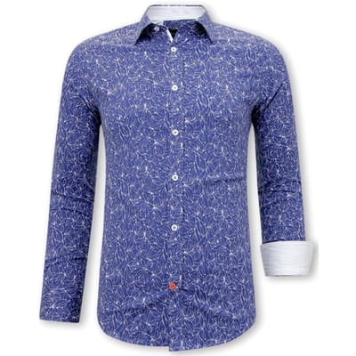 Heren Overhemd Bloemenprint- Slim Fit - 3085 - Blauw