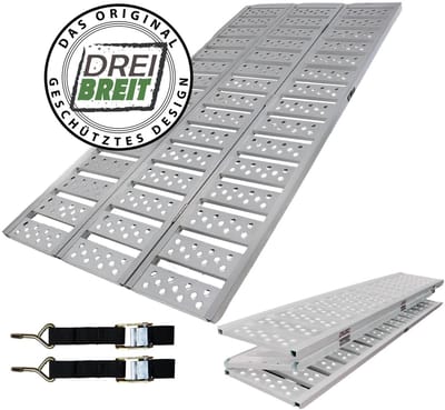 DREIBREIT by TRUTZHOLM 2-voudig opvouwbare oprijplaat 255cm draagvermogen 1020kg aluminium grijs geperforeerd gegroefd