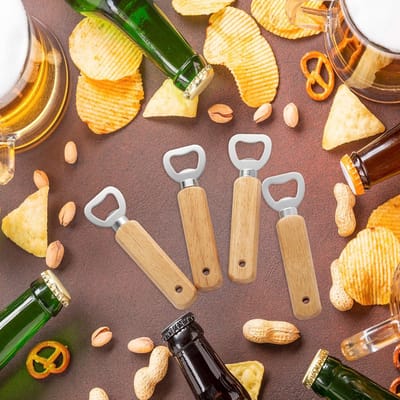 Graveerbare flesopener van hout, 4 stuks handbediende bierflesopeners voor dranken, cider, bar, thuisgadgets