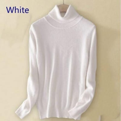 Wol pure kasjmier trui Dames gebreide coltrui Kasjmier trui Pullover Elasticiteit Pull Femme Hoge hals gebreide truien Trui XL wit
