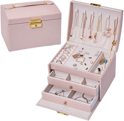 Juwelendoos - Opbergkoffer - Sieraden Opbergen - Drie Laags Ontwerp - 17x14x13cm - Wit