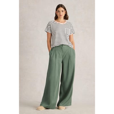White Stuff Sasha Wide Leg Trouser Dusty Green Maat: 10 REGULAR | Wijde Broeken Outlet | Dames | Groen