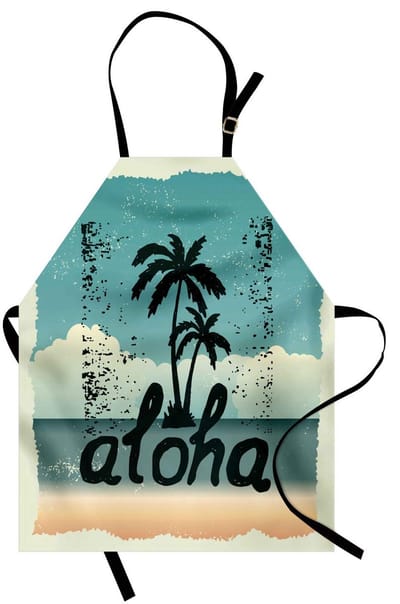 ABAKUHAUS Aloha kookschort, vlekken-typografie-palmen, in hoogte verstelbaar, heldere kleuren zonder verbleken, Seafoam donkergroen
