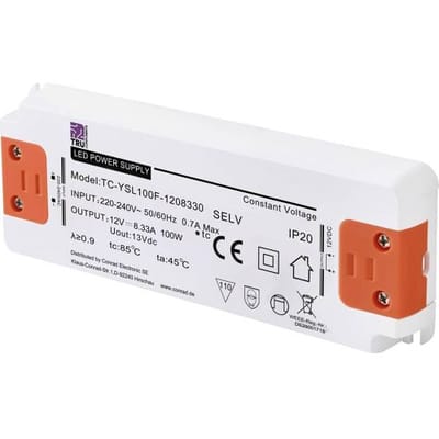 TRU COMPONENTS TC-YSL100F-1208330 LED-transformator Constante spanning 100 W 8.33 A 12 V/DC Geschikt voor meubels, Overspanning, Montage op