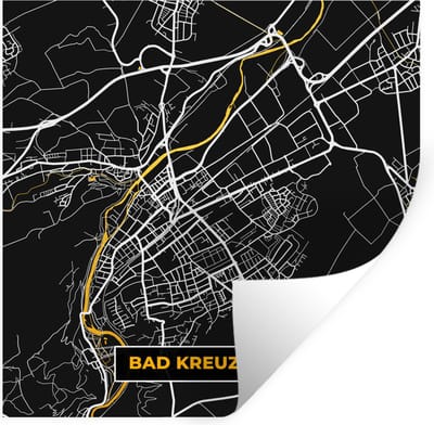 Muurstickers - Sticker Folie - Duitsland – Black and Gold – Bad Kreuznach – Stadskaart – Kaart – Plattegrond - 100x100 cm - Plakfolie - Muurstickers Kinderkamer - Zelfklevend Behang XXL - Zelfklevend behangpapier - Stickerfolie