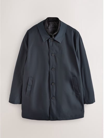 Next - Heren - Regenbestendige, gewatteerde jas met trechterhals - Blauw