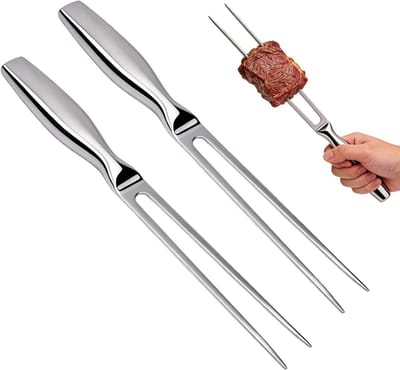 Vleesvork van roestvrij staal, 27 cm met ergonomische handgreep voor grillen, trancheren en serveren van vlees, ideaal voor barbecue en keukengebruik