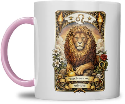 Sterrenbeeld mok - Leeuw - Roze - Tarot mok - Gepersonaliseerd met naam en datum
