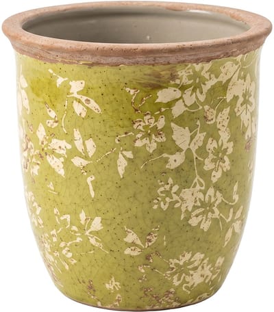Keramiek Bloempot voor Binnen – Groen – Rustieke Pot – Ø 13 cm – Keramiek