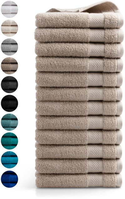 DoubleDry Handdoeken 50 x 100 - set van 12 - Hotel kwaliteit 500 g/m2 - 12x BeigeTaupe
