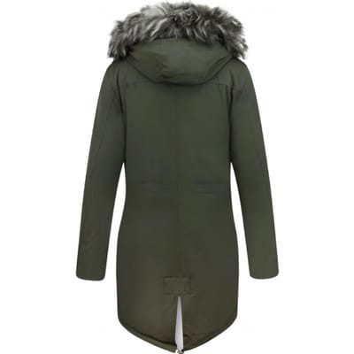 Gentile Bellini Lange Parka Jas Dames – Met Faux Bontkraag– Groen Jassen dames Dames Jas Maat S