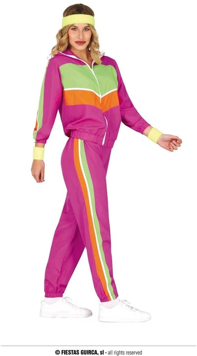 Fiestas Guirca - 80-er jaren trainingspak vrouw magenta (mt L) - Carnavalskleding - Carnaval - carnavalskleding 2027 - Carnaval kostuum