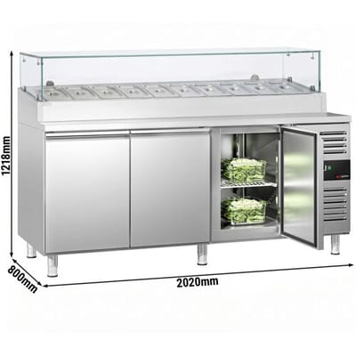 GGM Gastro Zubereitungstisch PREMIUM - 2020mm - 3 Türen - mit Glasaufsatz - für 10x GN 1/3