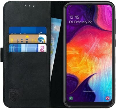 Rosso Deluxe Hoesje Geschikt voor Samsung Galaxy A50 Echt Leer Book Case Zwart