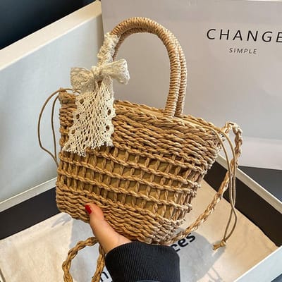 Handgemaakte Geweven Tas Dames Nieuwe Trendy Stro Geweven Strandtas Dames Ins Japanse Meisje Eén Schouder Handtas Dames brown