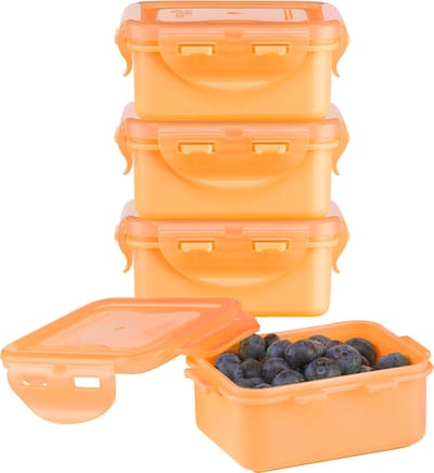 Lock&Lock (mini) Vershoudbakjes set met deksel - Snackdoosjes - Snackbox - Babyvoeding Bewaarbakjes - Diepvriesbakjes - Kinderen en Volwassenen - Luchtdicht - Lekvrij - BPA vrij - PFAS vrij - 180 ml - Oranje - Set van 4 stuks - LocknLock