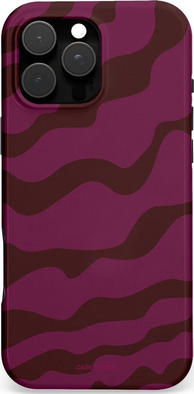 Casetastic Hoesje Geschikt voor Apple iPhone 16 Pro Max Magsafe - Stijlvolle Beschermende Duo-layer Case - Dark Magic - Paars Rode Geo Golven