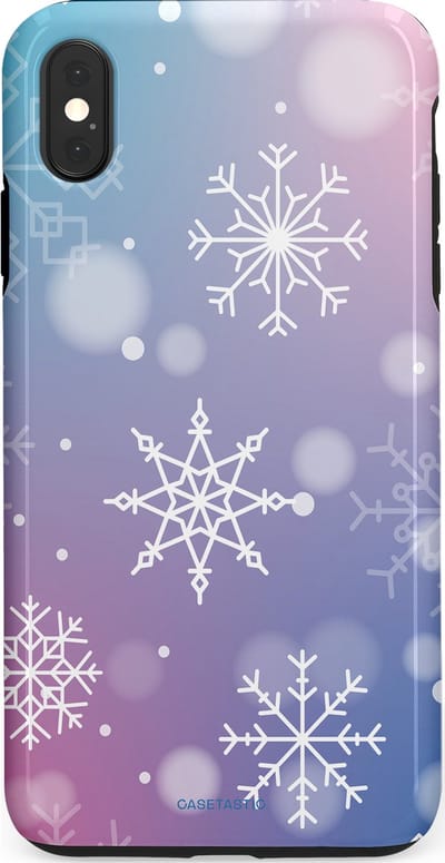 Casetastic hoesje geschikt voor Apple iPhone XS Max - Dubbellaagse bescherming - Snowy Winter Gloed - Fashion Case - Lila Lichtgrijs Lichtblauw Lichtroze
