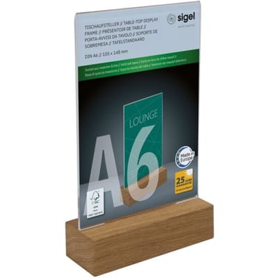 Sigel TA252 Tafelstatief Voor papierformaat: DIN A6 Glas (helder), Hout 1 stuk(s)