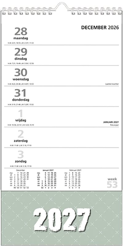 MGPcards - XL Minikalender 2027 - Week begint op maandag - 16 x 30 cm - Groen