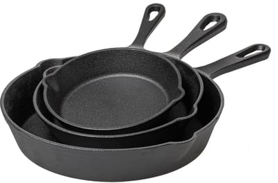 Blackwell Koekenpannenset Skillets Gietijzer 3-Delig ø 16, 20 & 25 cm - geschikt voor alle warmtebronnen - zonder anti-aanbaklaag