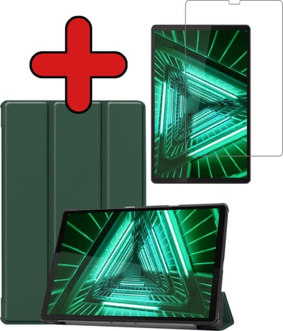 Hoesje - Geschikt voor Lenovo Tab M10 FHD Plus (2e / 2nd Generatie) - Met Screenprotector - Hardcover Book Case - Trifold Bookcase Hoes - Hard Cover - Tablethoes - Donkergroen