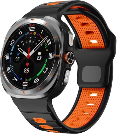 Siliconen bandje - geschikt voor Samsung Galaxy Watch Ultra (47mm) / Ultra 2025 (47mm) - ribbels met druksluiting - zwart oranje