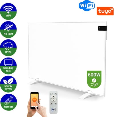 VH Infrarood paneel Superia - 60 x 100 cm - 600 Watt - Compleet met thermostaat - Wifi functie - Afstandsbediening - Wandmontage & Vrijstaand - Ideaal voor bijverwarming - Verplaatsbaar