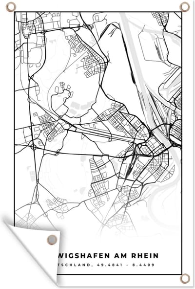Muurdecoratie Ludwigshafen am Rhein - Plattegrond - Kaart - Stadskaart - 120x180 cm - Tuinposter - Tuindoek