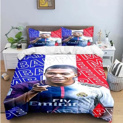 Ensemble de literie mode Football M-Mbappé Impression numérique Housse de couette Couette Lit Jeunes Enfants Fille Garçons Cadeau d'anniversaire AU Single(140*210cm)3pcs