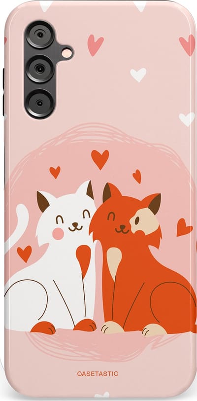 Casetastic Hoesje Geschikt voor Samsung A14 (5G/4G) - Stijlvolle Beschermende Duo-layer Case - Romantische Katten Liefde
