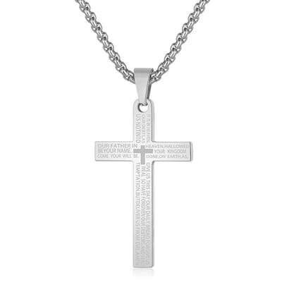 Sorprese Kruis Ketting Heren - Argento Scriptura Grande - Zilverkleurig - 60 cm - Grote Kruis Hanger 5 x 3,2 cm - Stoer & Stijlvol - Model M