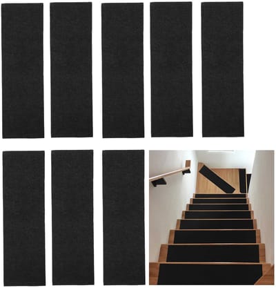 8 stuks Houten antislip trapmat - trapmat - antislip kleed - zelfklevend traptapijt - antislip trapmat voor binnen - 70*22*4.5cm - herbruikbaar - geschikt voor woningen met kinderen, ouderen en huisdieren - zwart