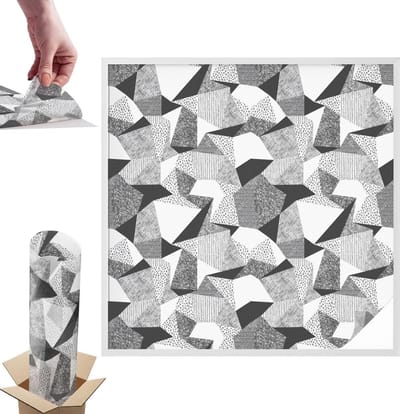 Tulup Raamfolie Anti inkijk - Geometrische figuren Anti inkijk Raamfolie - 100x100 cm - Zwart-wit Raamfolie Tegen inkijk - Zelfklevende Anti inkijk Folie Glas in Lood - Voor op kantoor, voor de woonkamer, voor de hal - Raamfolie Zonwering