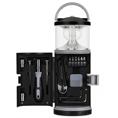 Ryoudavell - Multifunctionele LED Kampeerlamp met Gereedschapsset - Dimbaar - Kampeerlamp - Tentlamp - Batterijgevoed - Voor tenten, hiking, noodgevallen - multifunctioneel - Zwart - Exclusief Batterijen