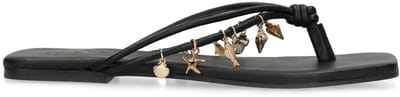 Sacha - Dames - Zwarte leren slippers met goudkleurige charms - Maat 36