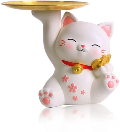 Dailygoody - Houten Sleutelblad - Modern Decor - Praktische Opbergruimte - Fortune Cat - Sleutelhanger Organiser - Geschikt voor Ringen en Telefoon