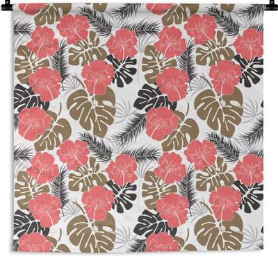 Wandkleed - Wanddoek - Exotische planten - Patronen - Hawaii - 180x180 cm - Wandtapijt