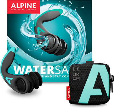 Alpine WaterSafe Pro Zwemoordoppen - Surf & Zwem Oordopjes - Herbruikbare Oordoppen Zwemmen - Blijft Goed Zitten -Langdurig Comfort - Incl. Sneldrogende Pouch - Maten M & L- Zwart - 1 Paar