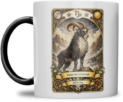 Sterrenbeeld mok - Steenbok - Zwart - Tarot mok - Gepersonaliseerd met naam en datum