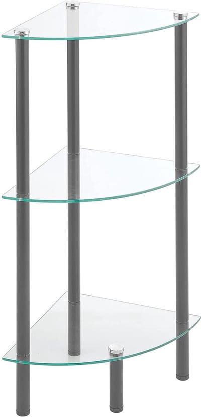 Hoekkastje met 4 planken - kastje van metaal en glas - Wit-Transparant